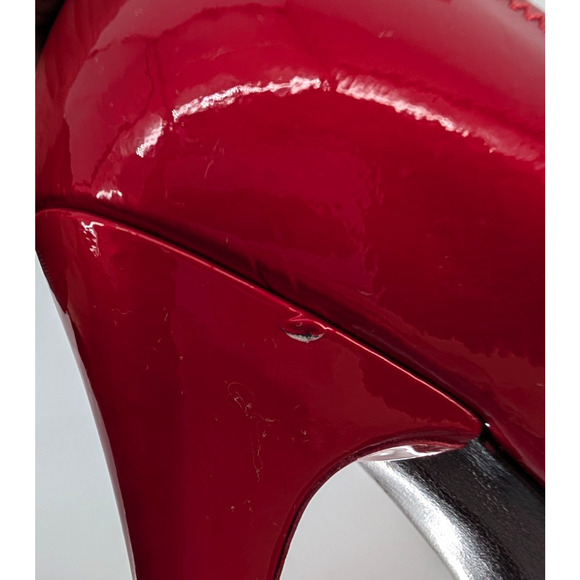 Stuart Weitzman Candy Apple Red Patent Leather Peep Toe Pumps 8M 4.5″ Heel Glam - Picture 10 of 11